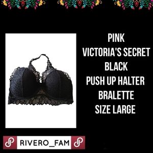 PINK | VICTORIA'S SECRET | BLACK | PUSH UP HALTER BRALETTE | SIZE LARGE